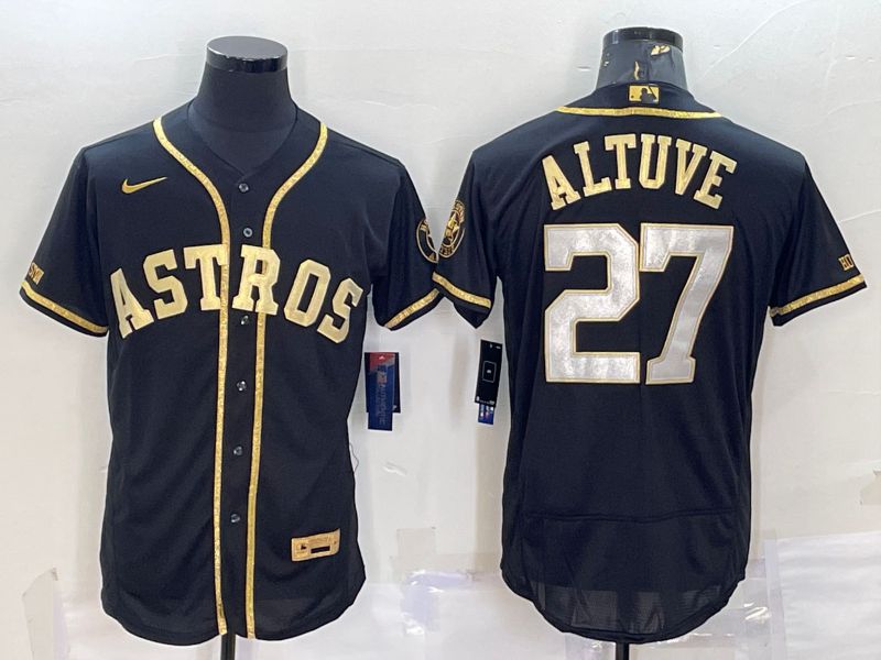 Men Houston Astros 27 Altuve Black Champion Gold Elite Nike 2022 MLB Jersey